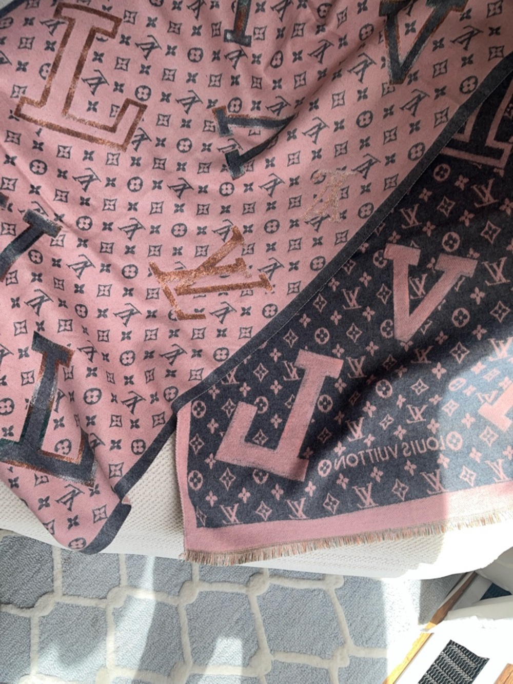 Unbranded Pink and Black Monogram Shawl Scarf